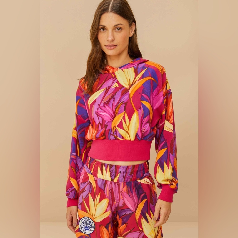 🆕 Farm Rio x Adidas Birds Of Paradise Bold Pink Hooded Sweatshirt Jacket Size 2X